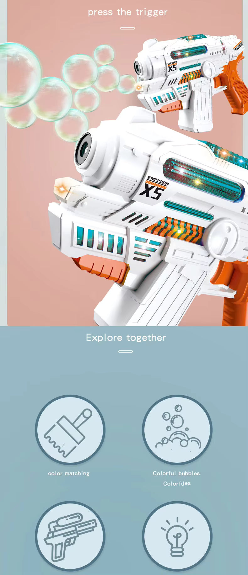 Sci-Fi Bubble Gun Toy – Colorful Lights, Music & Automatic Bubbles